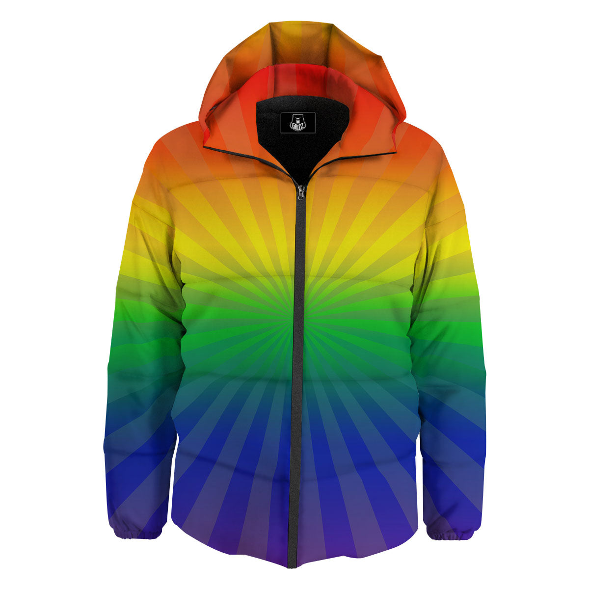 Rainbow Rays LGBT Pride Print Down Jacket-grizzshop