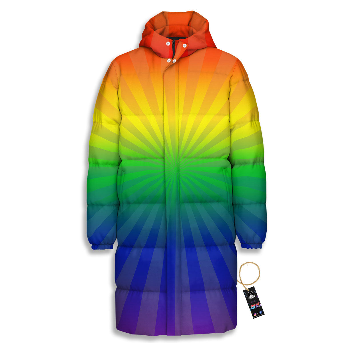 Rainbow Rays LGBT Pride Print Long Down Jacket-grizzshop