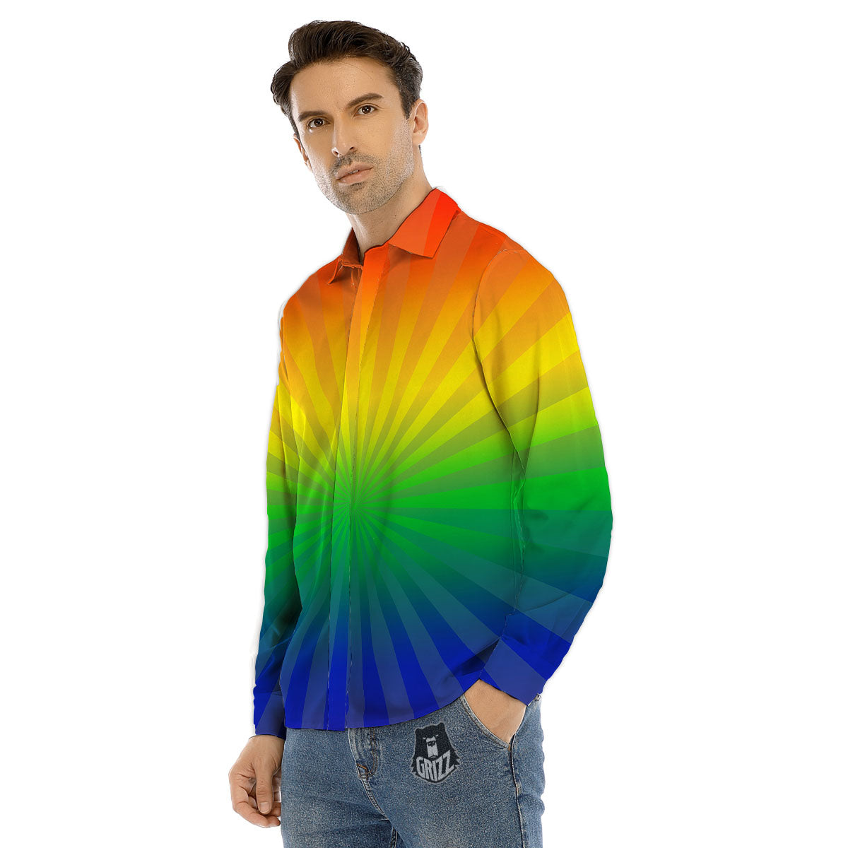 Rainbow Rays LGBT Pride Print Men's Dress Shirts-grizzshop