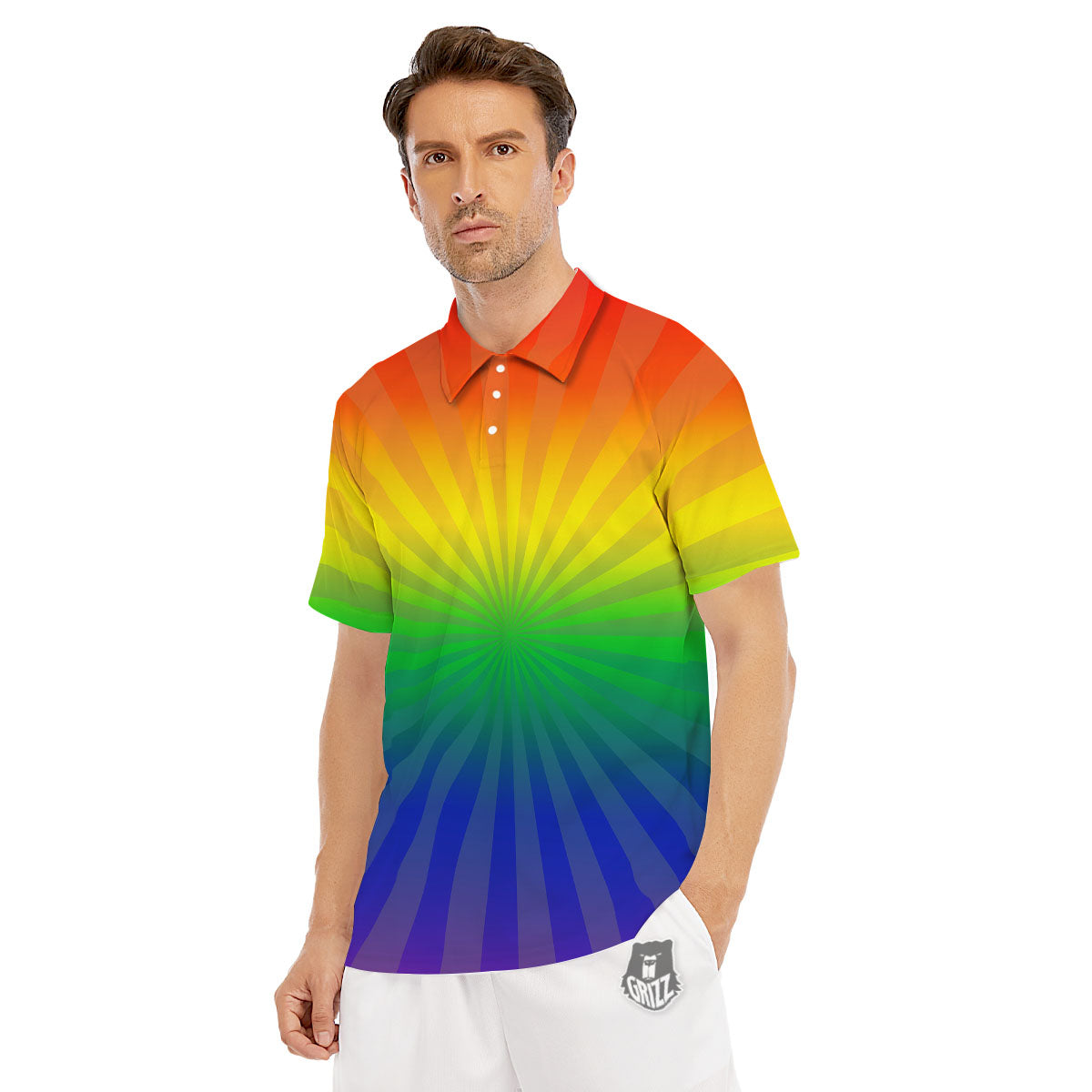 Rainbow Rays LGBT Pride Print Men's Golf Shirts-grizzshop