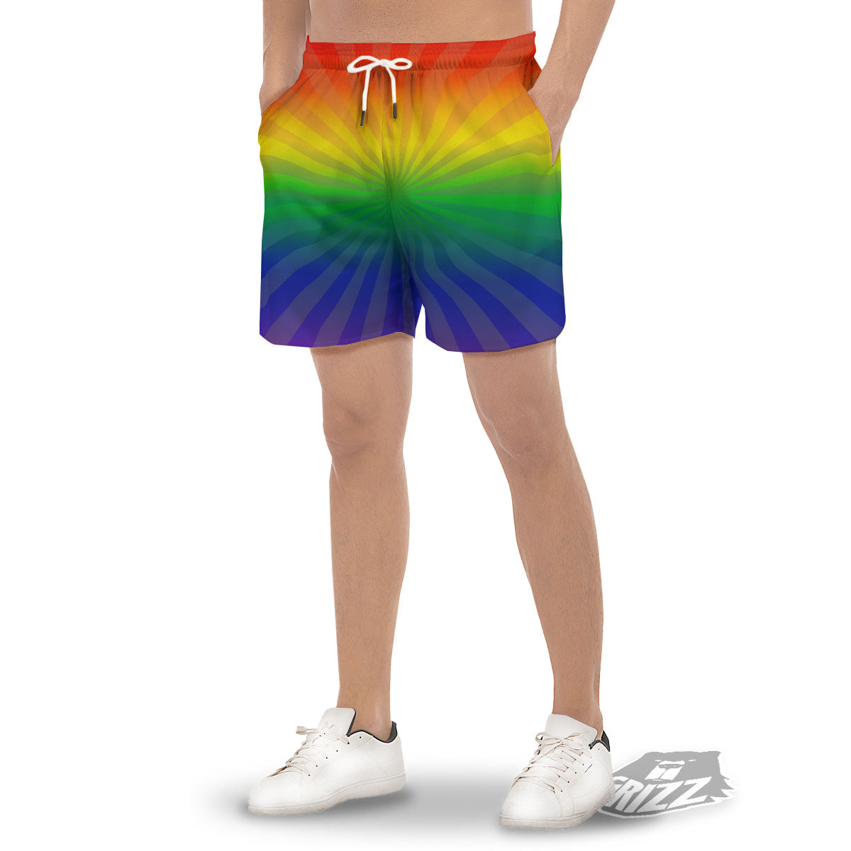 Rainbow Rays LGBT Pride Print Men's Gym Shorts-grizzshop