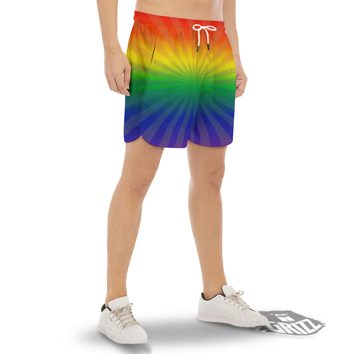 Rainbow Rays LGBT Pride Print Men's Gym Shorts-grizzshop