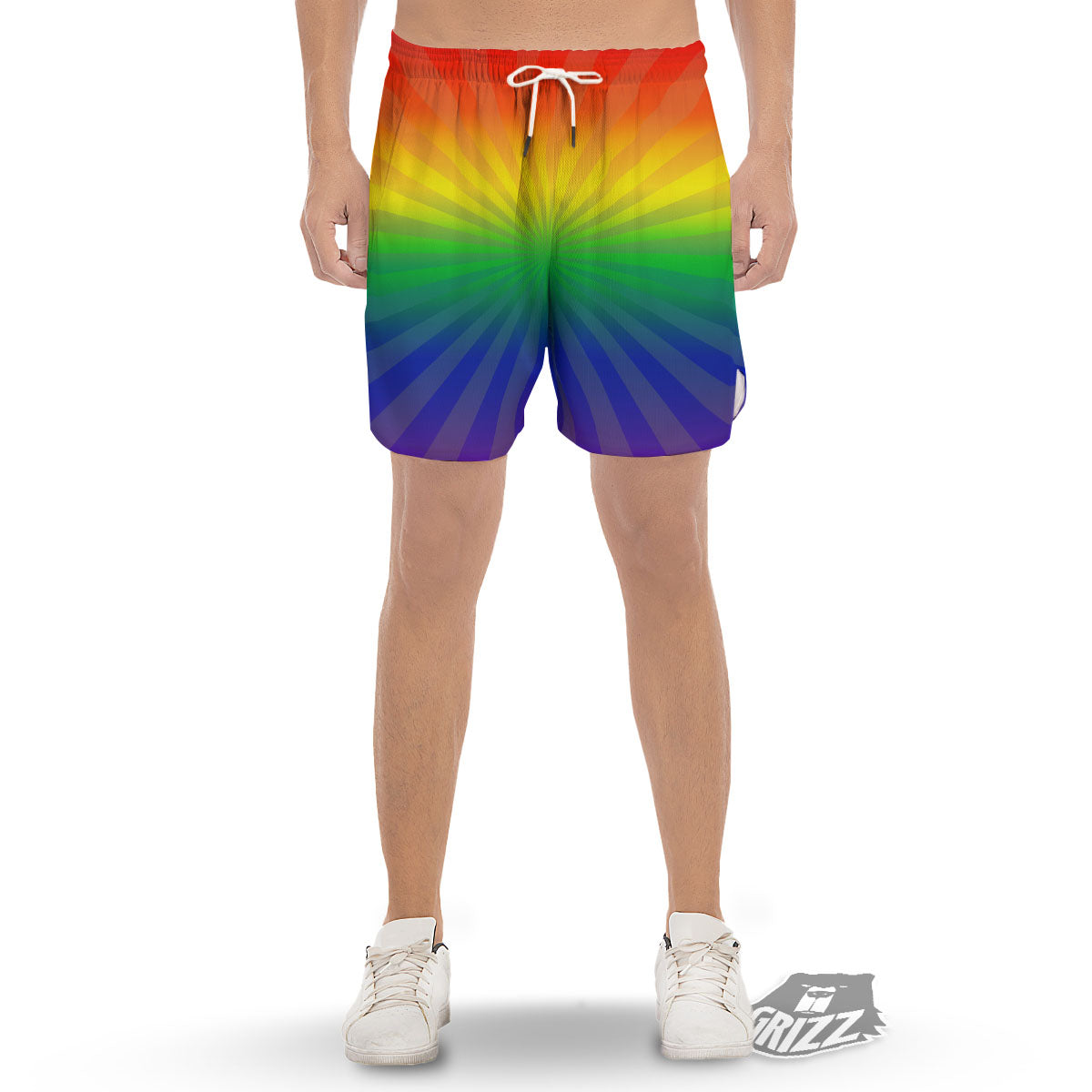 Rainbow Rays LGBT Pride Print Men's Gym Shorts-grizzshop