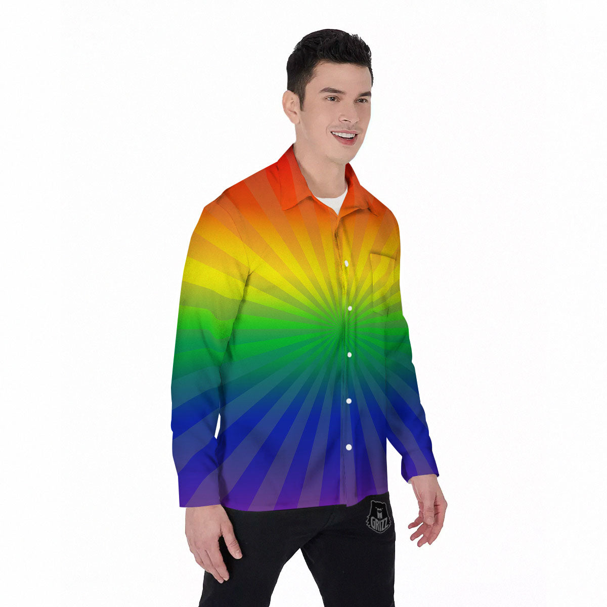 Rainbow Rays LGBT Pride Print Men's Long Sleeve Shirts-grizzshop