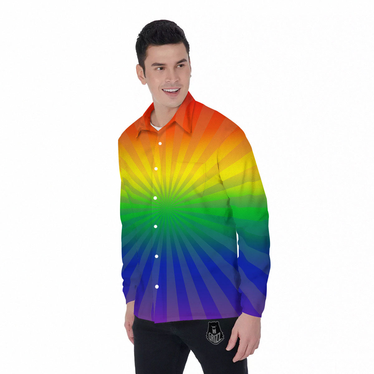 Rainbow Rays LGBT Pride Print Men's Long Sleeve Shirts-grizzshop