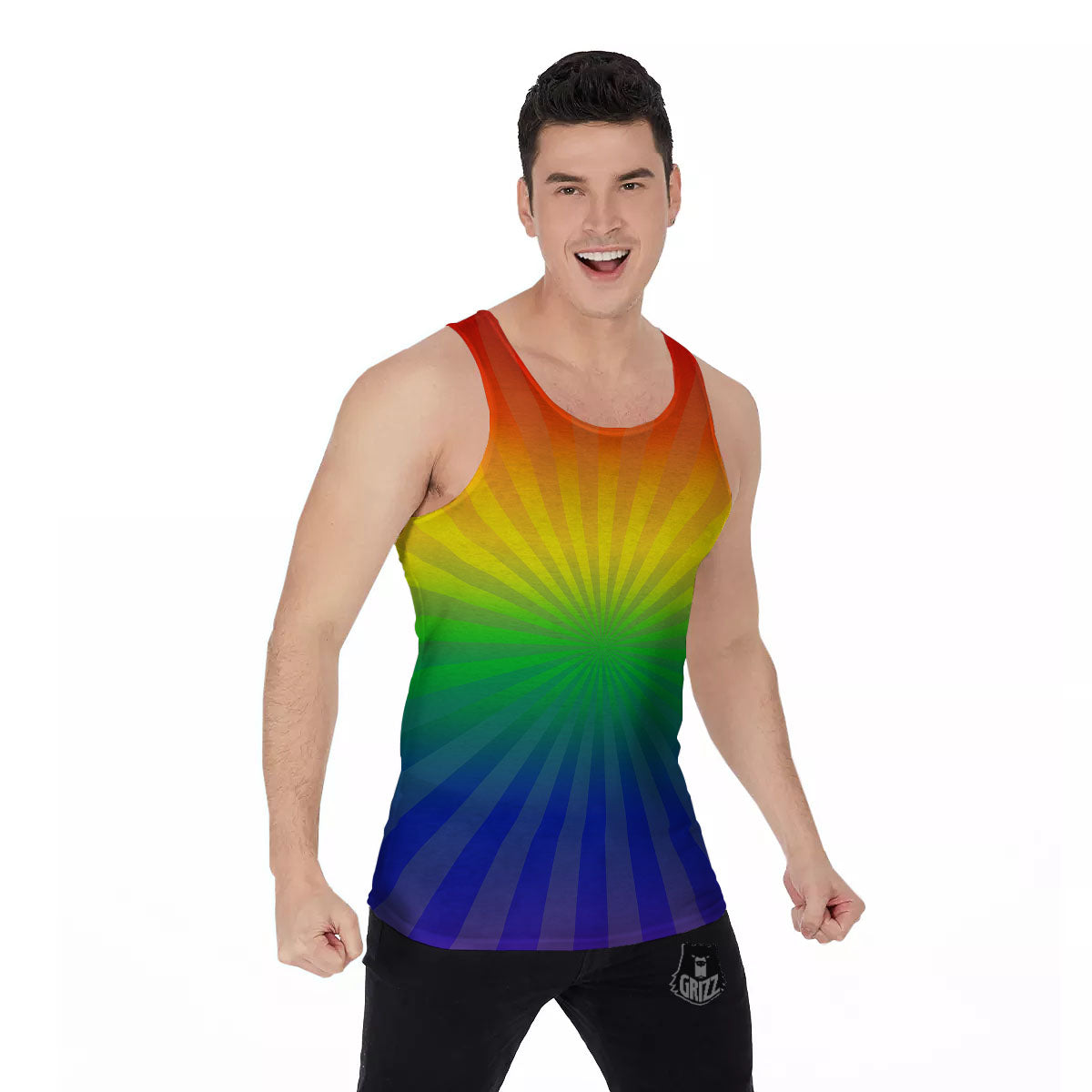 Rainbow Rays LGBT Pride Print Men's Tank Top-grizzshop