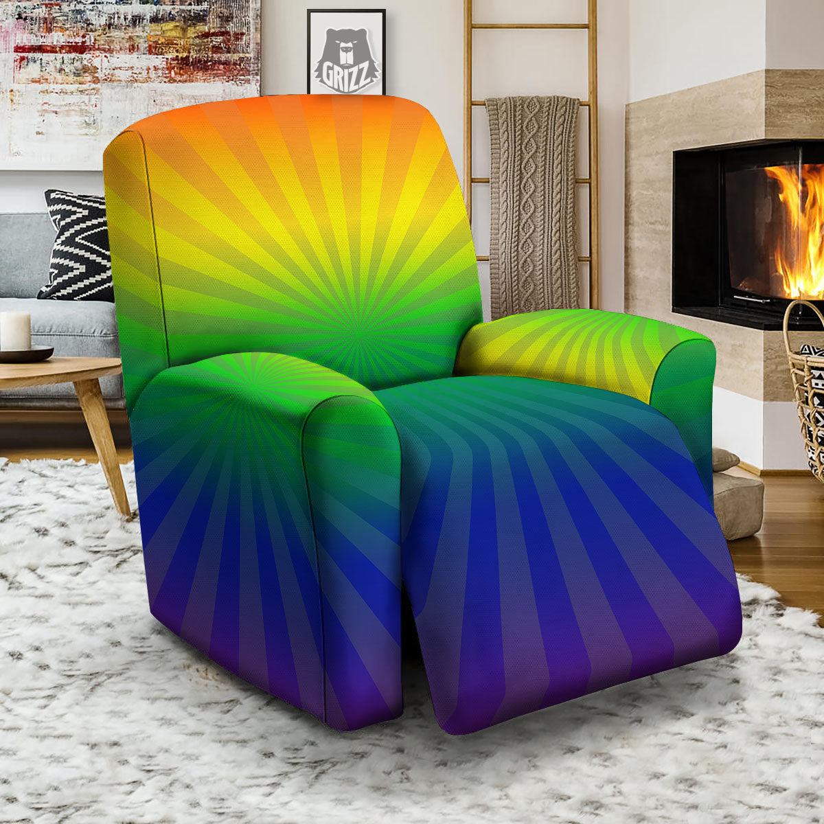 Rainbow Rays LGBT Pride Print Recliner Slipcover-grizzshop