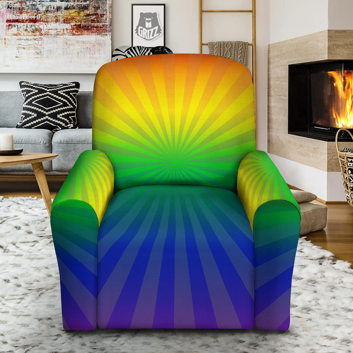 Rainbow Rays LGBT Pride Print Recliner Slipcover-grizzshop