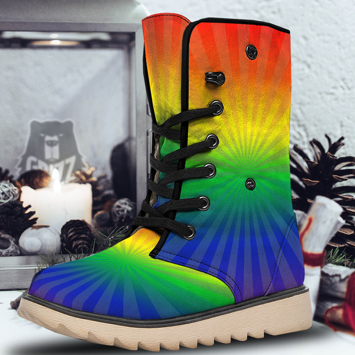 Rainbow Rays LGBT Pride Print Snow Boots-grizzshop