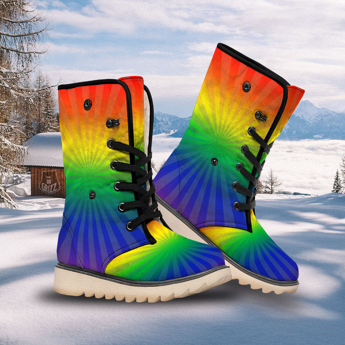 Rainbow Rays LGBT Pride Print Snow Boots-grizzshop