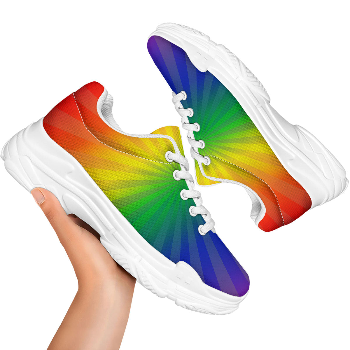 Rainbow Rays LGBT Pride Print White Chunky Shoes-grizzshop