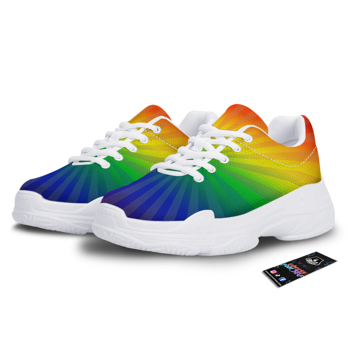 Rainbow Rays LGBT Pride Print White Chunky Shoes-grizzshop