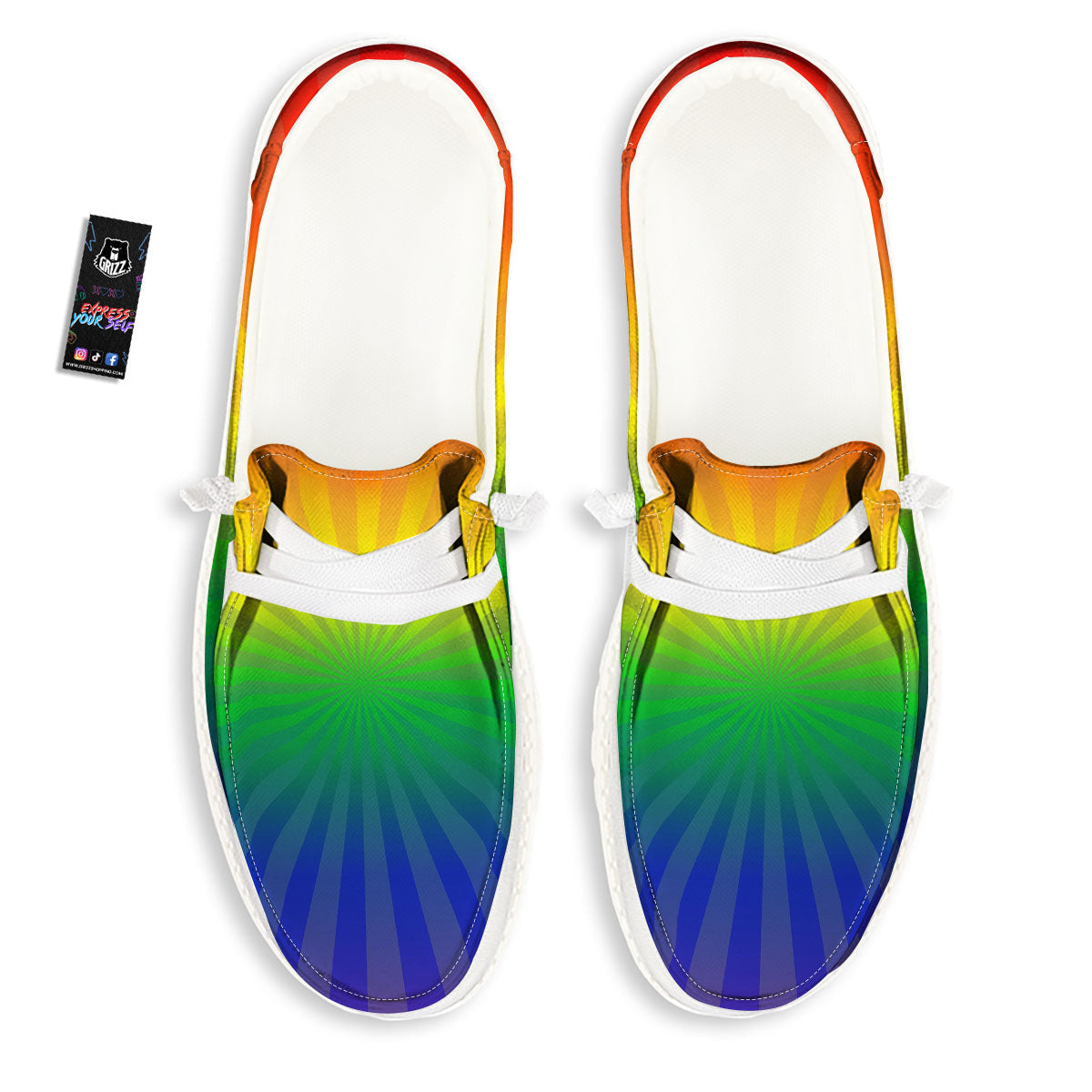 Rainbow Rays LGBT Pride Print White Loafers-grizzshop