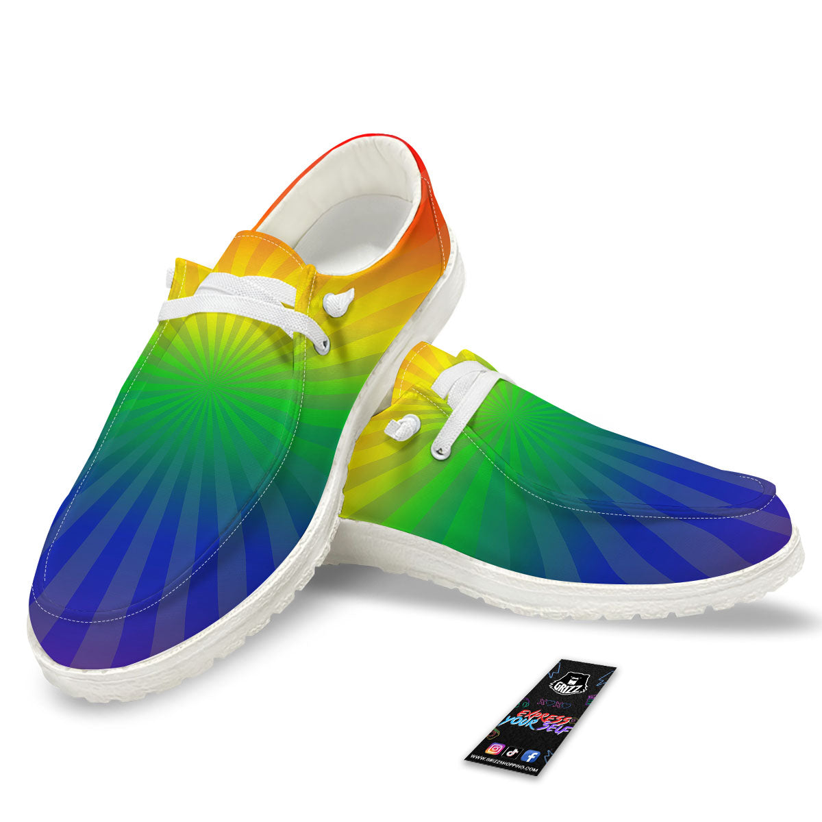 Rainbow Rays LGBT Pride Print White Loafers-grizzshop