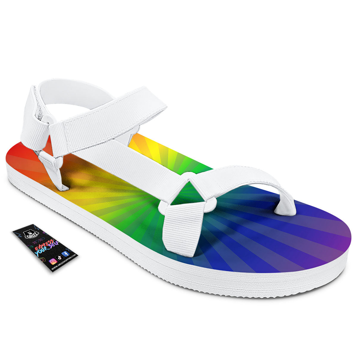 Rainbow Rays LGBT Pride Print White Open Toe Sandals-grizzshop