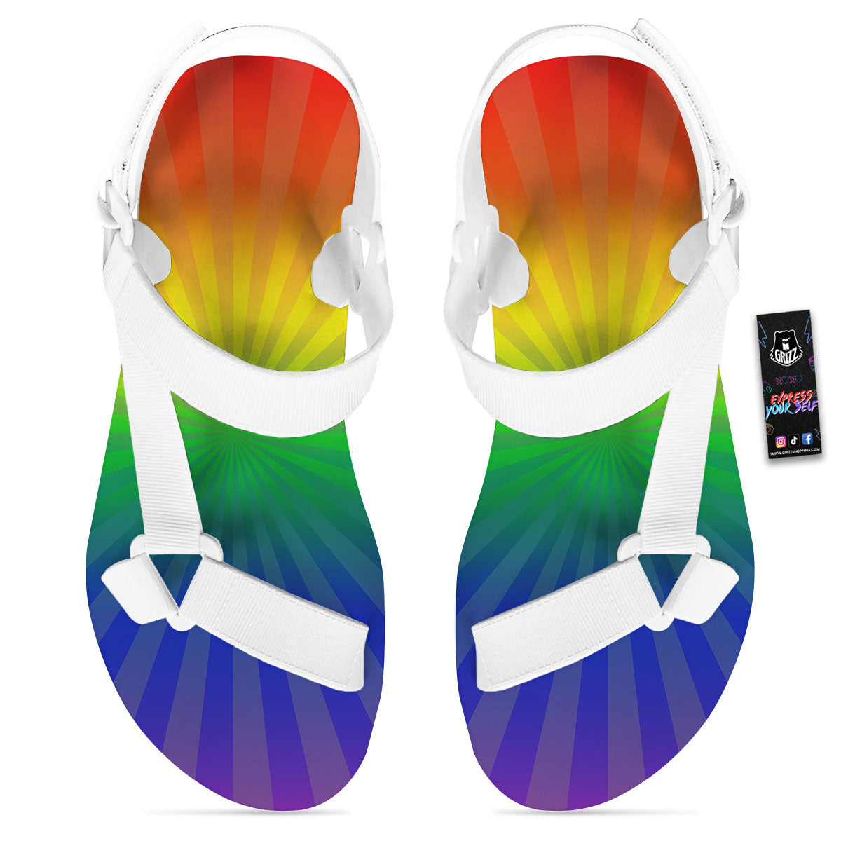 Rainbow Rays LGBT Pride Print White Open Toe Sandals-grizzshop