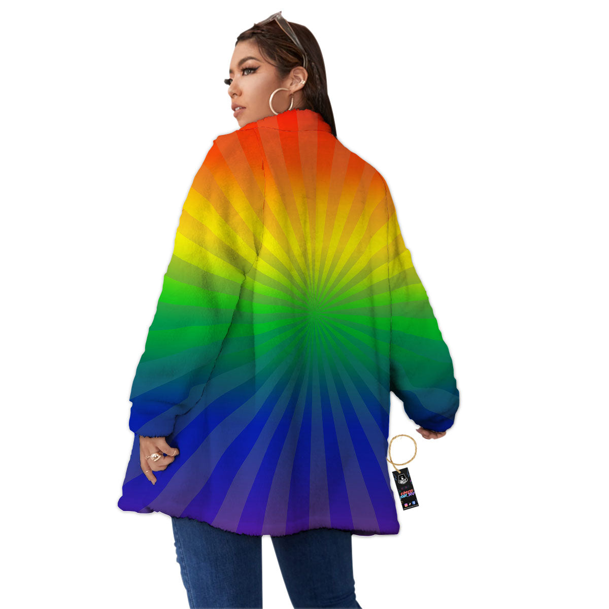 Rainbow Rays LGBT Pride Print Women's Sherpa Jacket-grizzshop