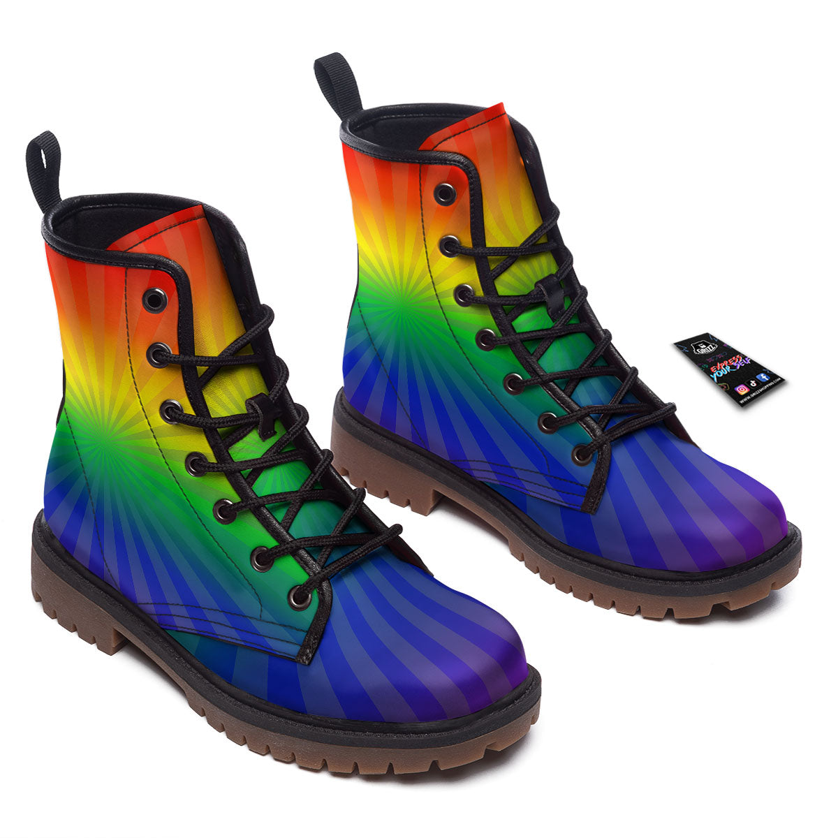 Rainbow Rays LGBT Pride Print Work Boots-grizzshop