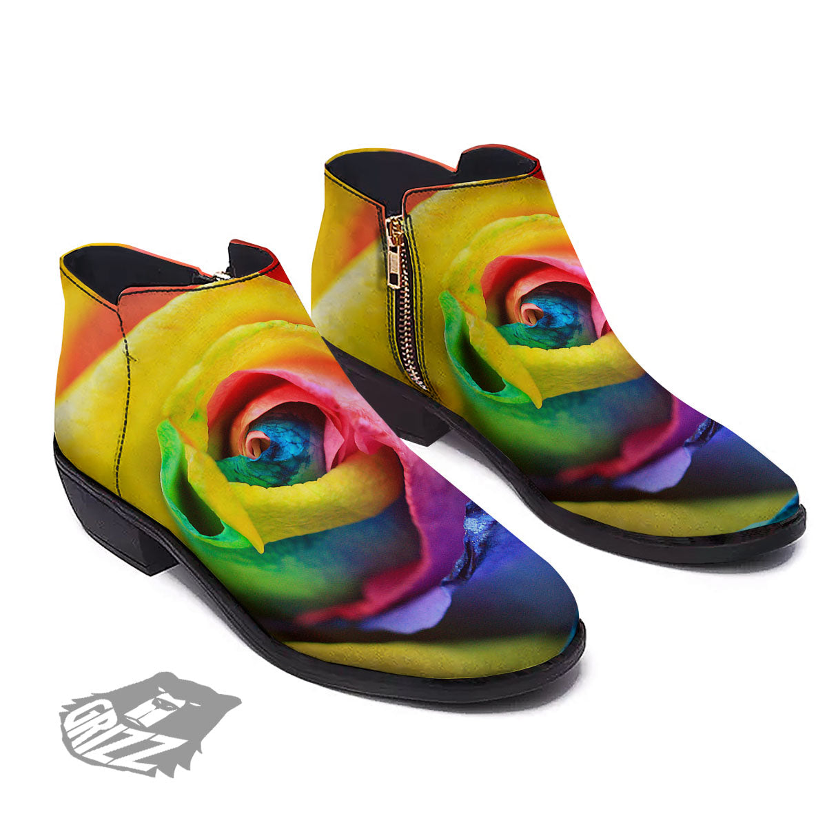 Rainbow Roses LGBT Pride Print Ankle Boots-grizzshop