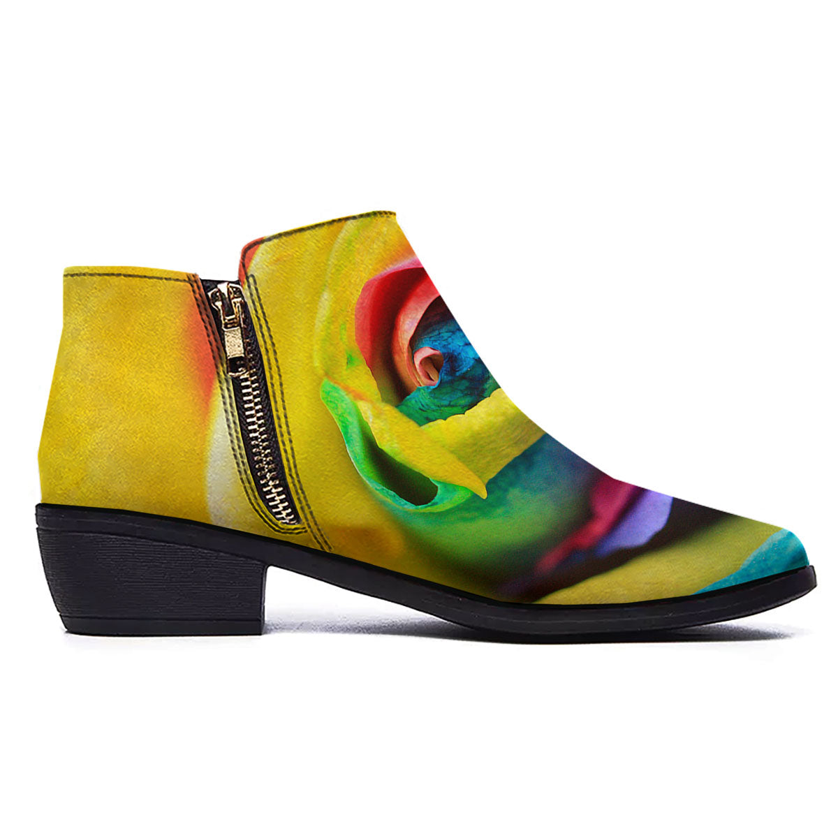 Rainbow Roses LGBT Pride Print Ankle Boots-grizzshop