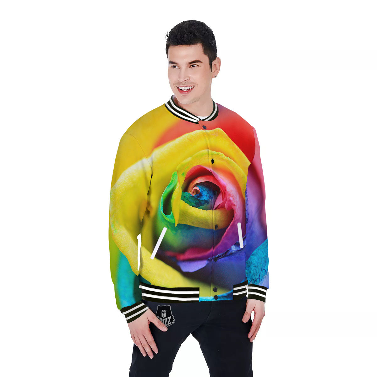 Rainbow Roses LGBT Pride Print Baseball Jacket-grizzshop