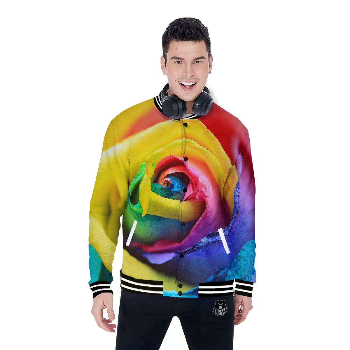 Rainbow Roses LGBT Pride Print Baseball Jacket-grizzshop