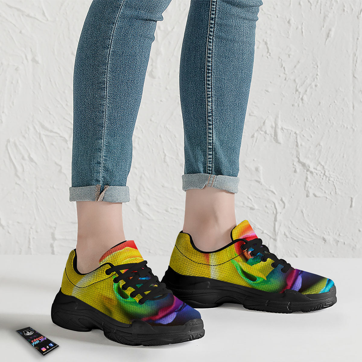 Rainbow Roses LGBT Pride Print Black Chunky Shoes-grizzshop