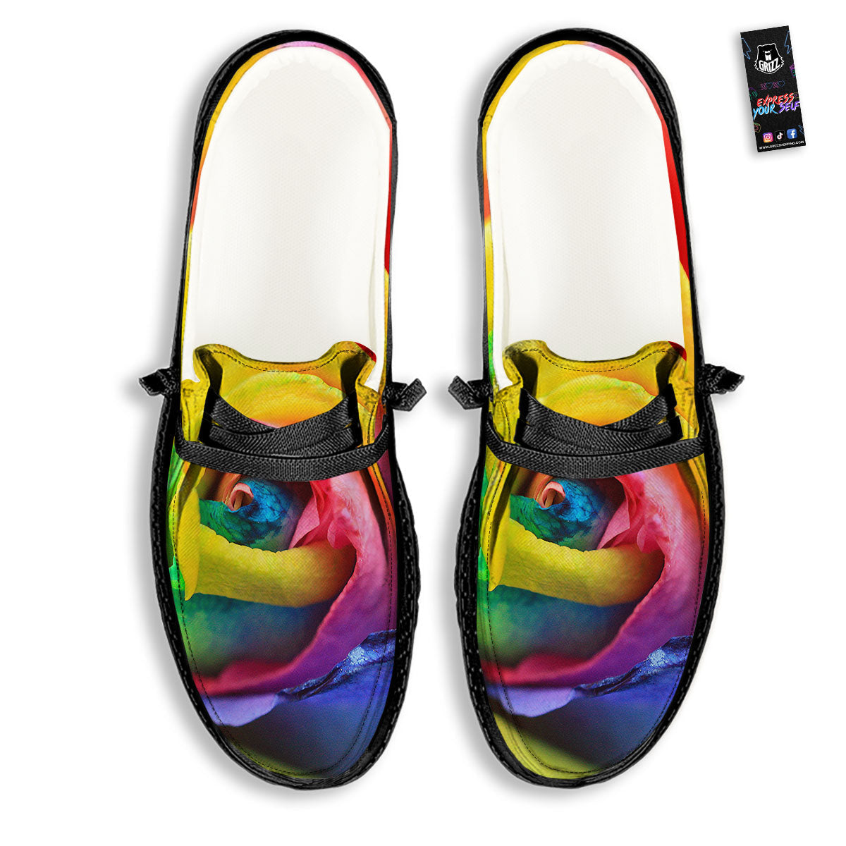 Rainbow Roses LGBT Pride Print Black Loafers-grizzshop