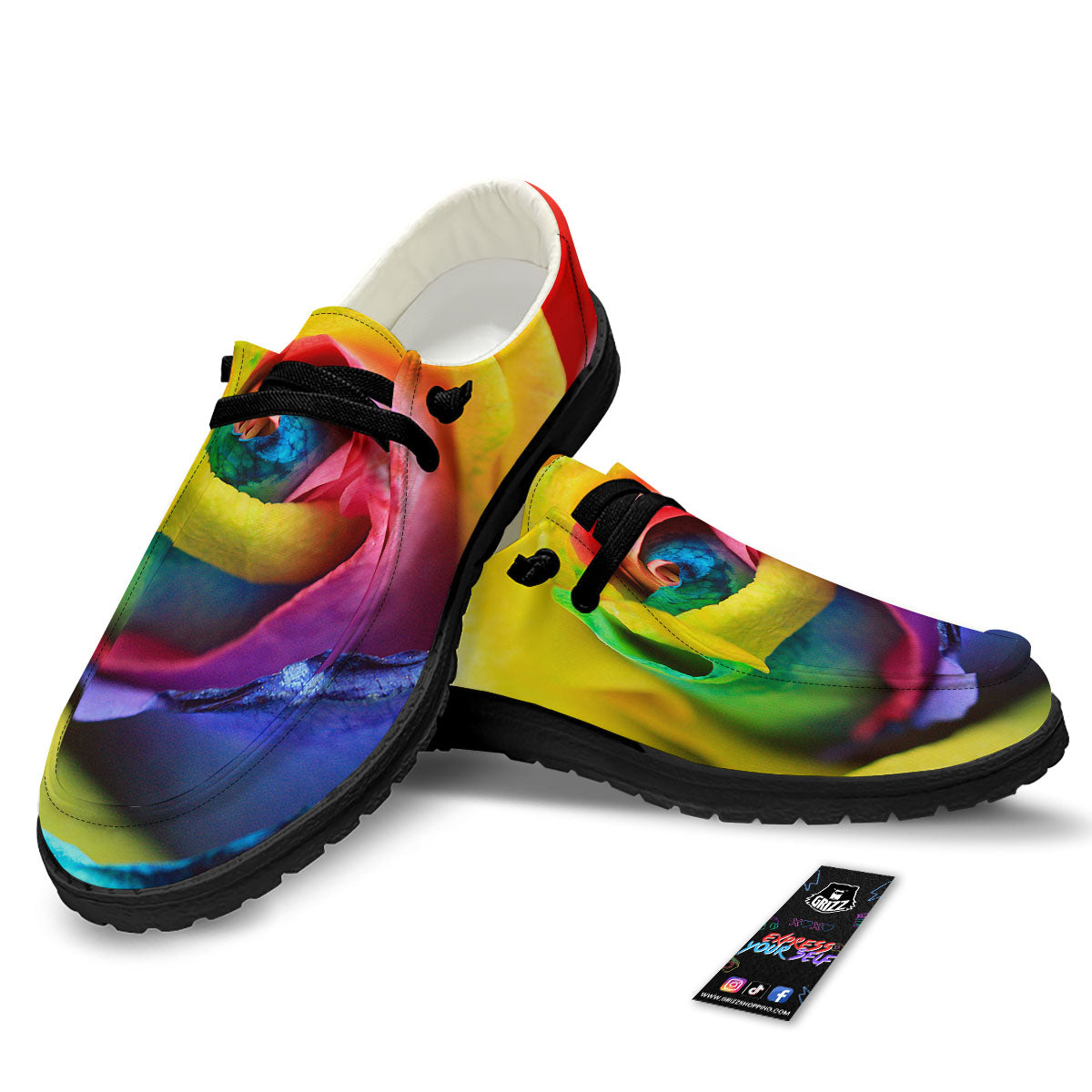 Rainbow Roses LGBT Pride Print Black Loafers-grizzshop