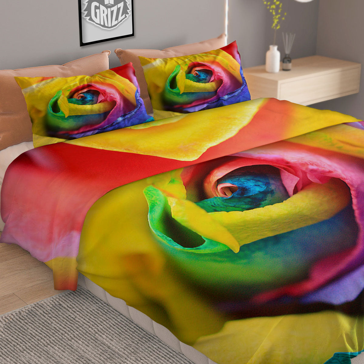 Rainbow Roses LGBT Pride Print Duvet Cover Bedding Set
