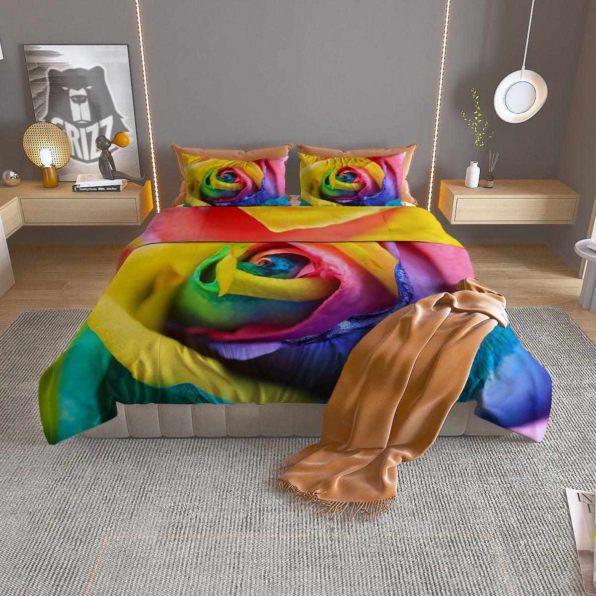 Rainbow Roses LGBT Pride Print Duvet Cover Bedding Set