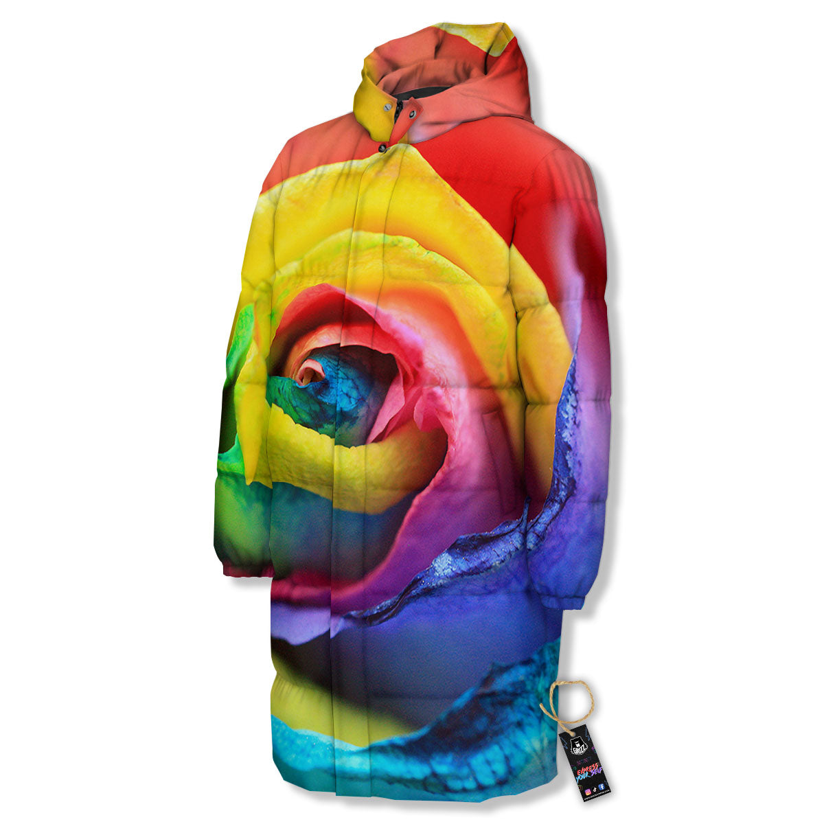 Rainbow Roses LGBT Pride Print Long Down Jacket-grizzshop