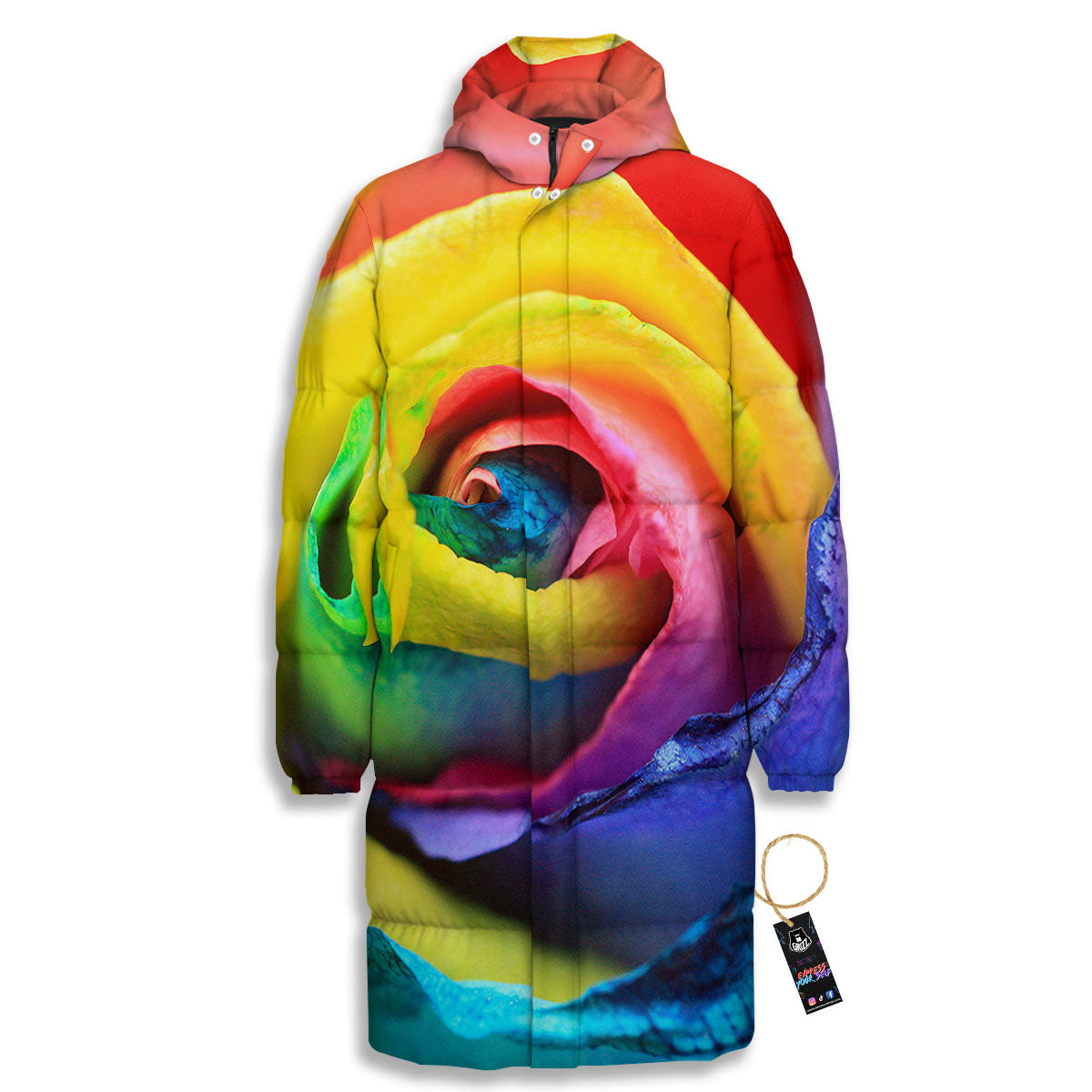 Rainbow Roses LGBT Pride Print Long Down Jacket-grizzshop