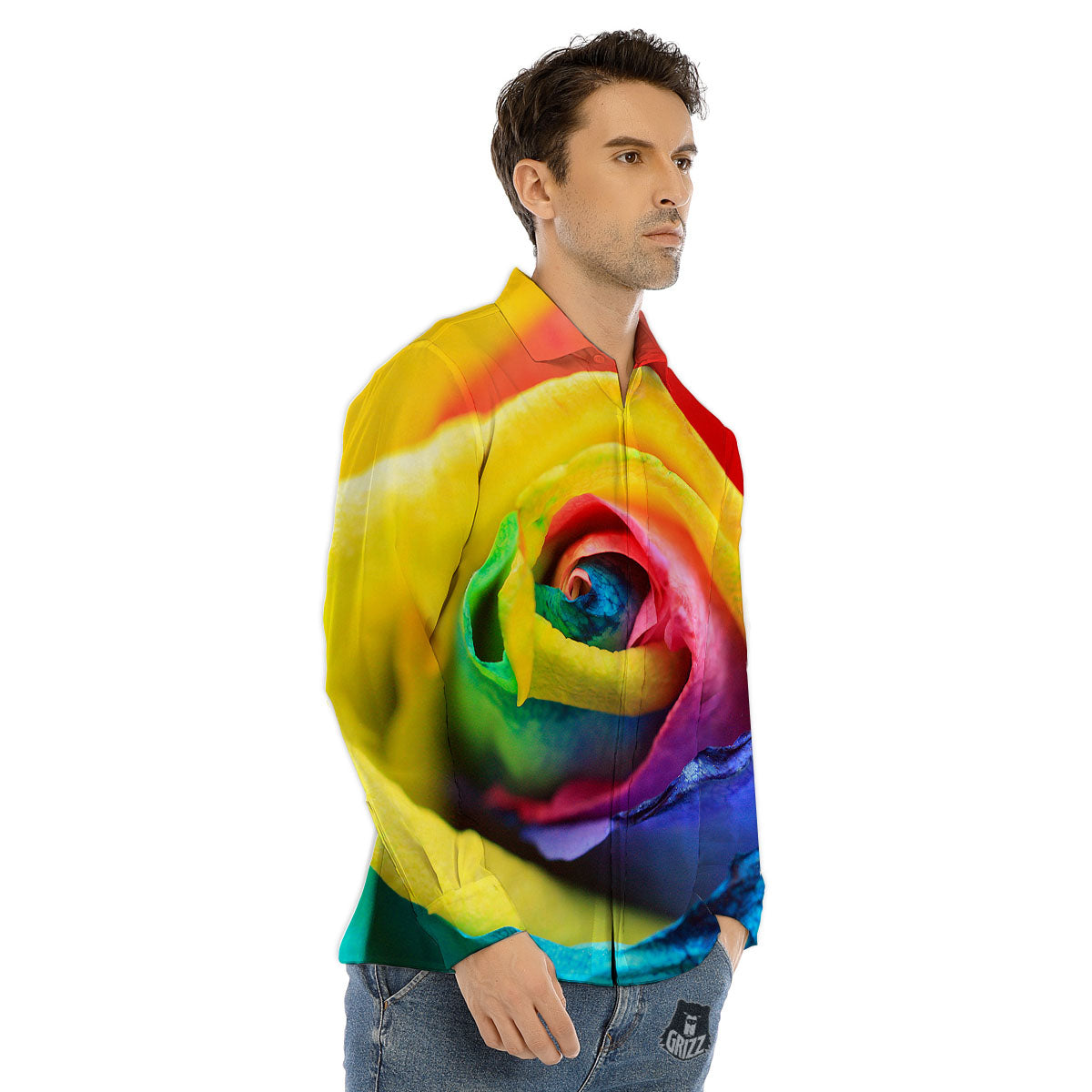 Rainbow Roses LGBT Pride Print Men's Dress Shirts-grizzshop