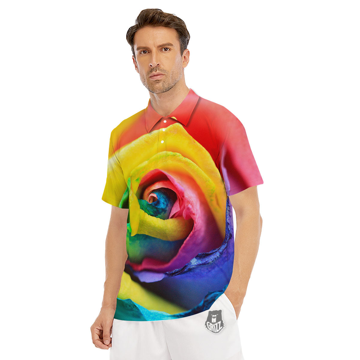 Rainbow Roses LGBT Pride Print Men's Golf Shirts-grizzshop