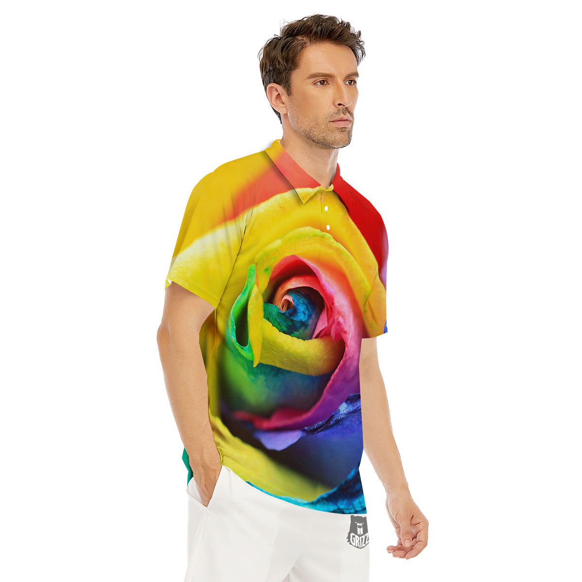 Rainbow Roses LGBT Pride Print Men's Golf Shirts-grizzshop