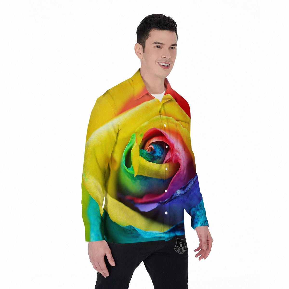 Rainbow Roses LGBT Pride Print Men's Long Sleeve Shirts-grizzshop