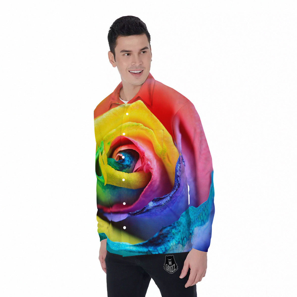 Rainbow Roses LGBT Pride Print Men's Long Sleeve Shirts-grizzshop