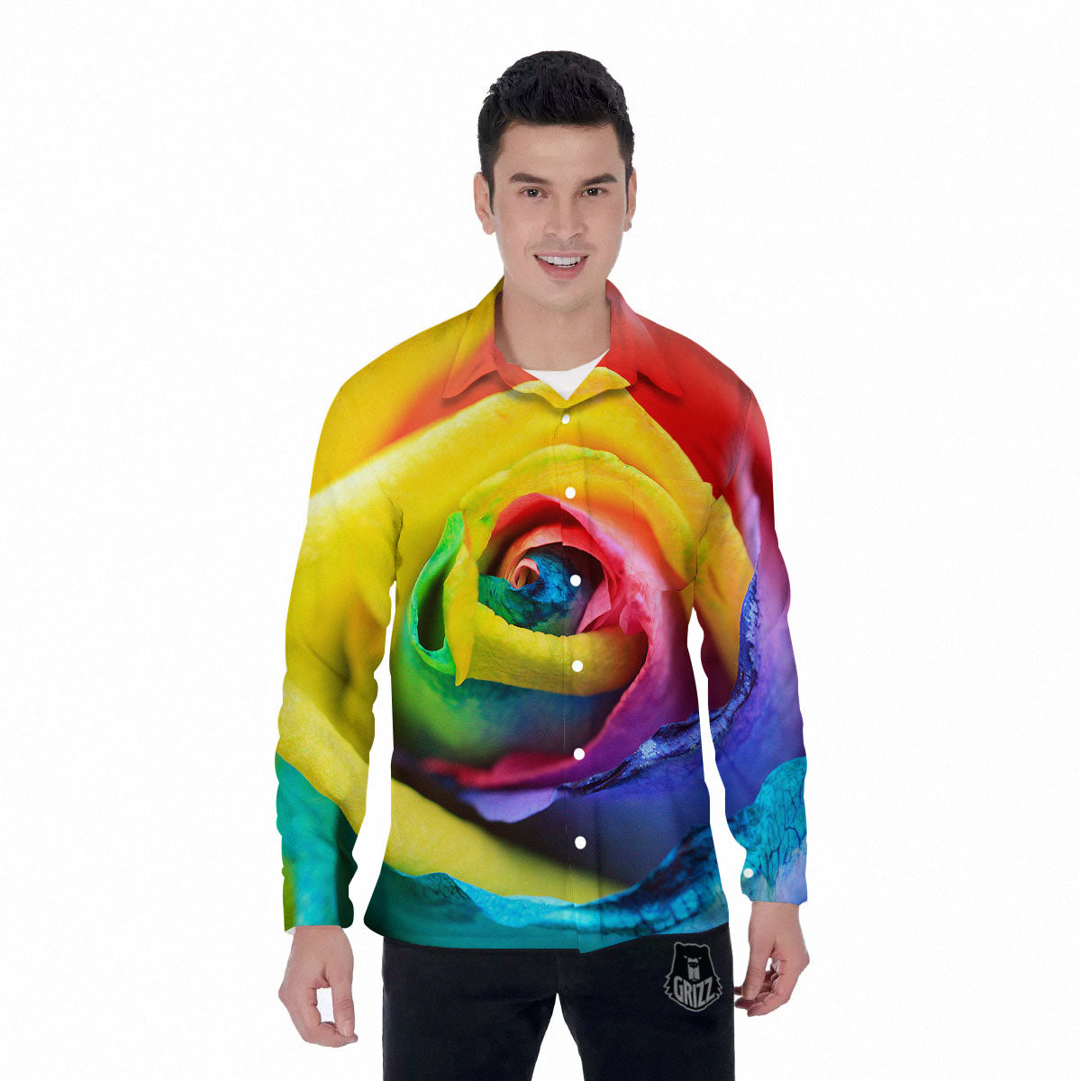 Rainbow Roses LGBT Pride Print Men's Long Sleeve Shirts-grizzshop