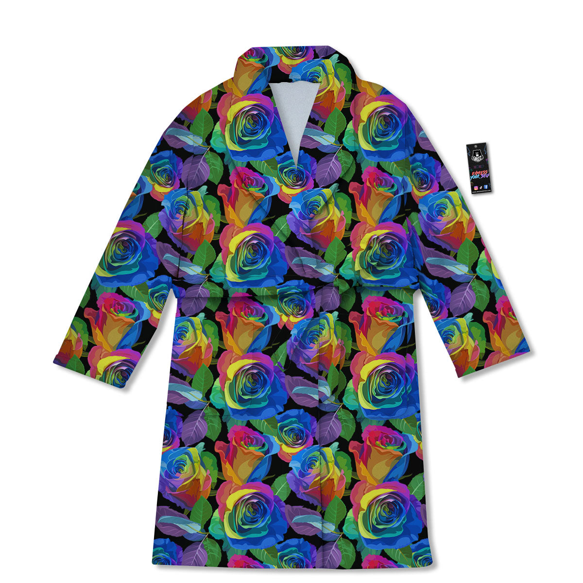 Rainbow Roses LGBT Pride Print Pattern Bathrobe-grizzshop