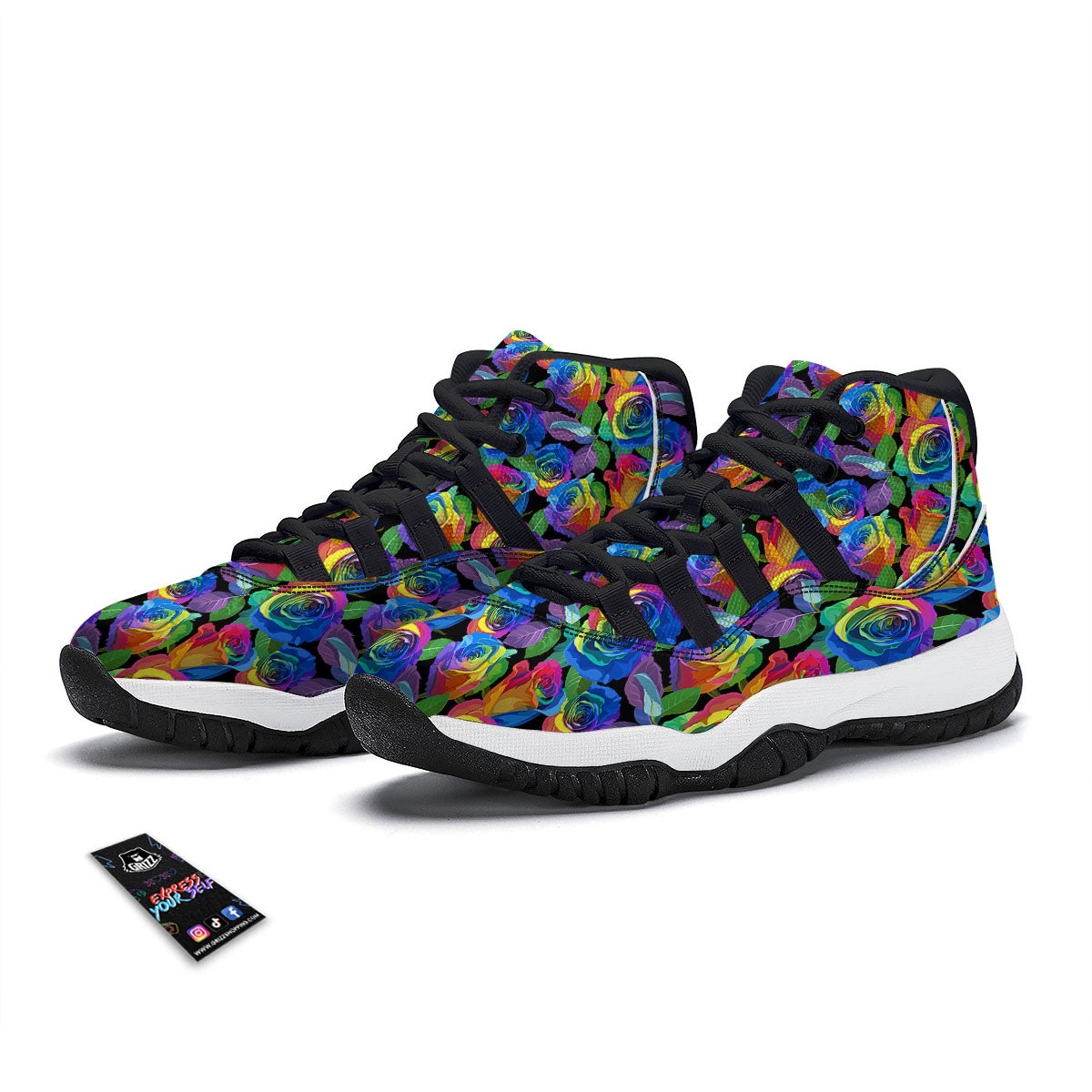 Rainbow Roses LGBT Pride Print Pattern Black Bball Shoes-grizzshop