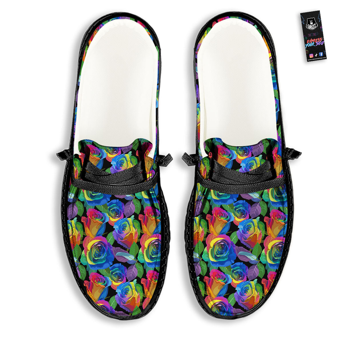 Rainbow Roses LGBT Pride Print Pattern Black Loafers-grizzshop