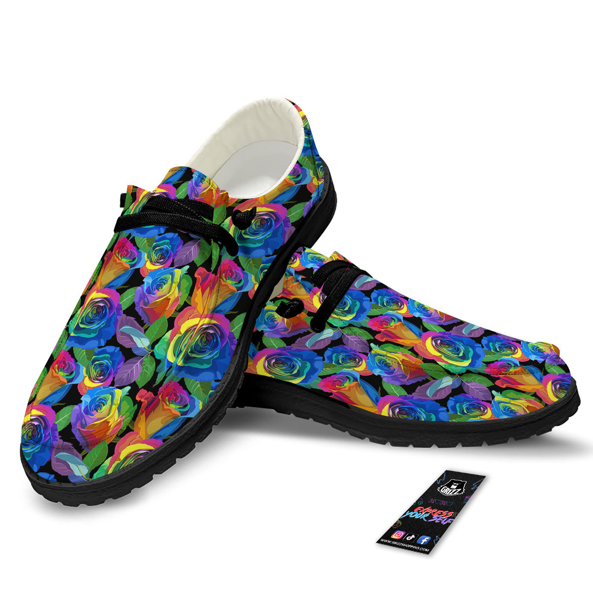 Rainbow Roses LGBT Pride Print Pattern Black Loafers-grizzshop