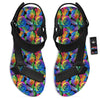 Rainbow Roses LGBT Pride Print Pattern Black Open Toe Sandals-grizzshop