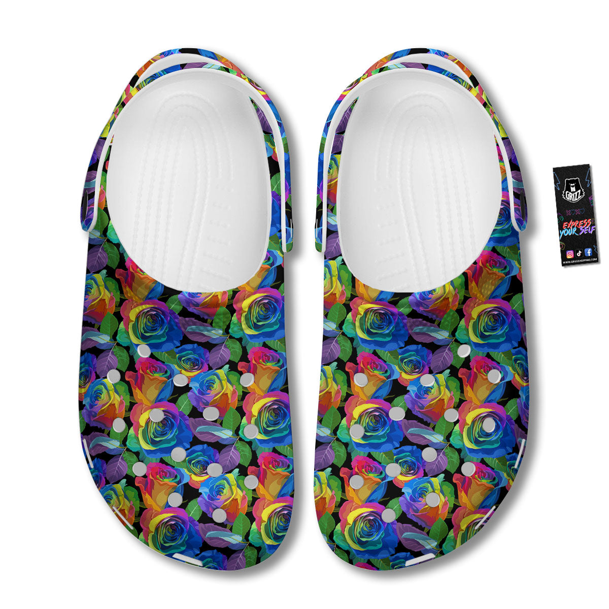 Rainbow Roses LGBT Pride Print Pattern Clog-grizzshop