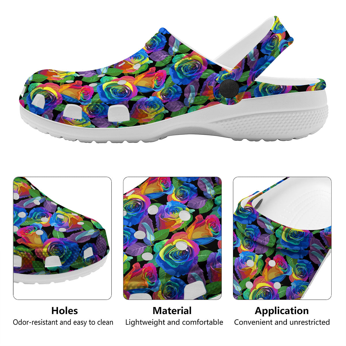 Rainbow Roses LGBT Pride Print Pattern Clog-grizzshop