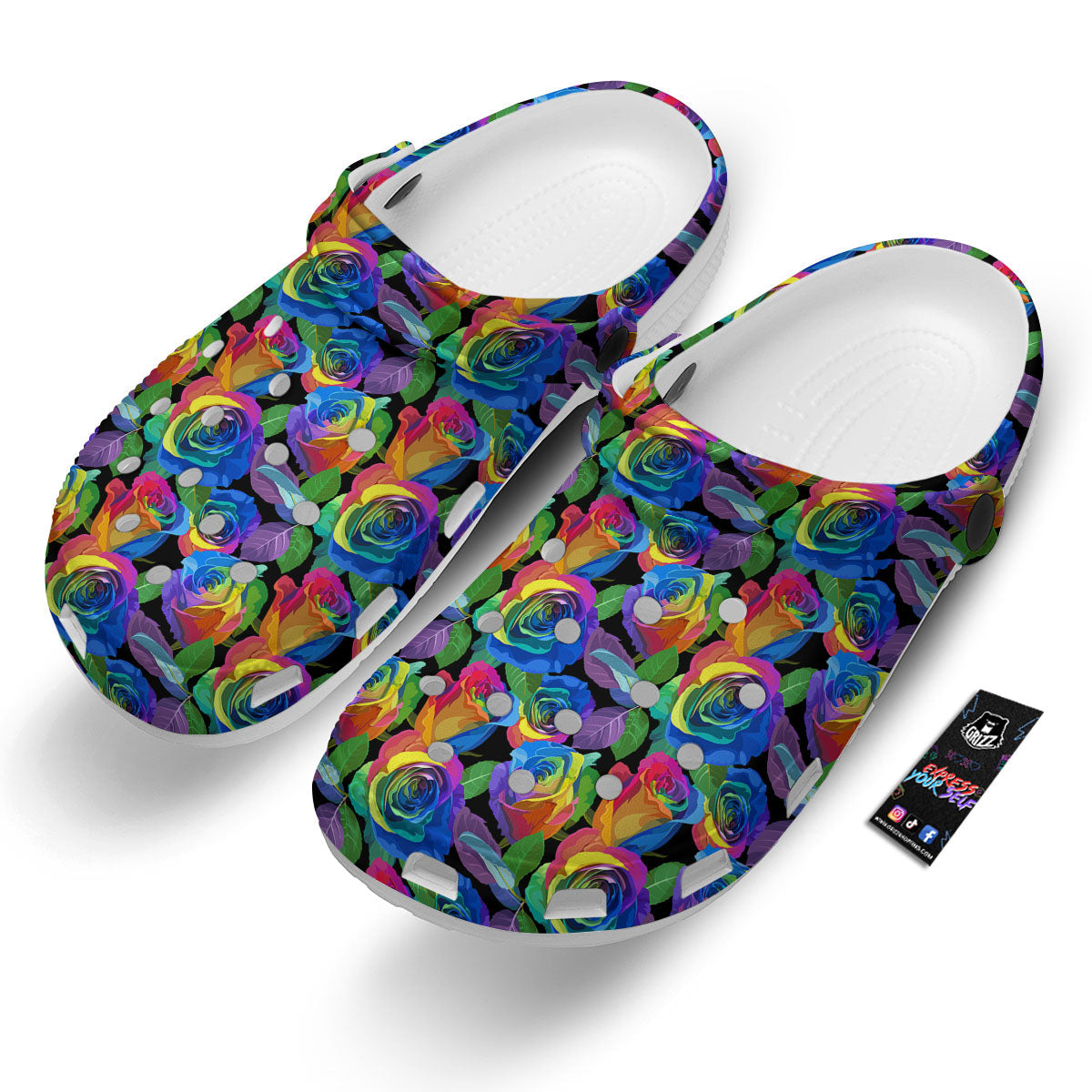 Rainbow Roses LGBT Pride Print Pattern Clog-grizzshop