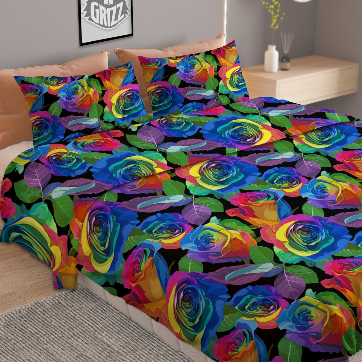 Rainbow Roses LGBT Pride Print Pattern Duvet Cover Bedding Set