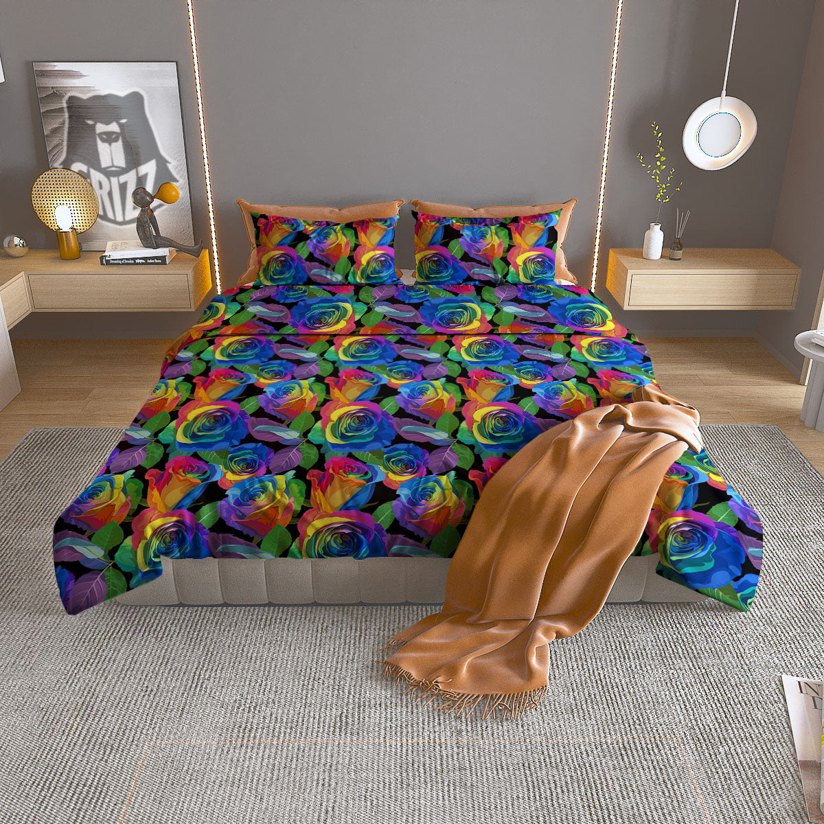 Rainbow Roses LGBT Pride Print Pattern Duvet Cover Bedding Set