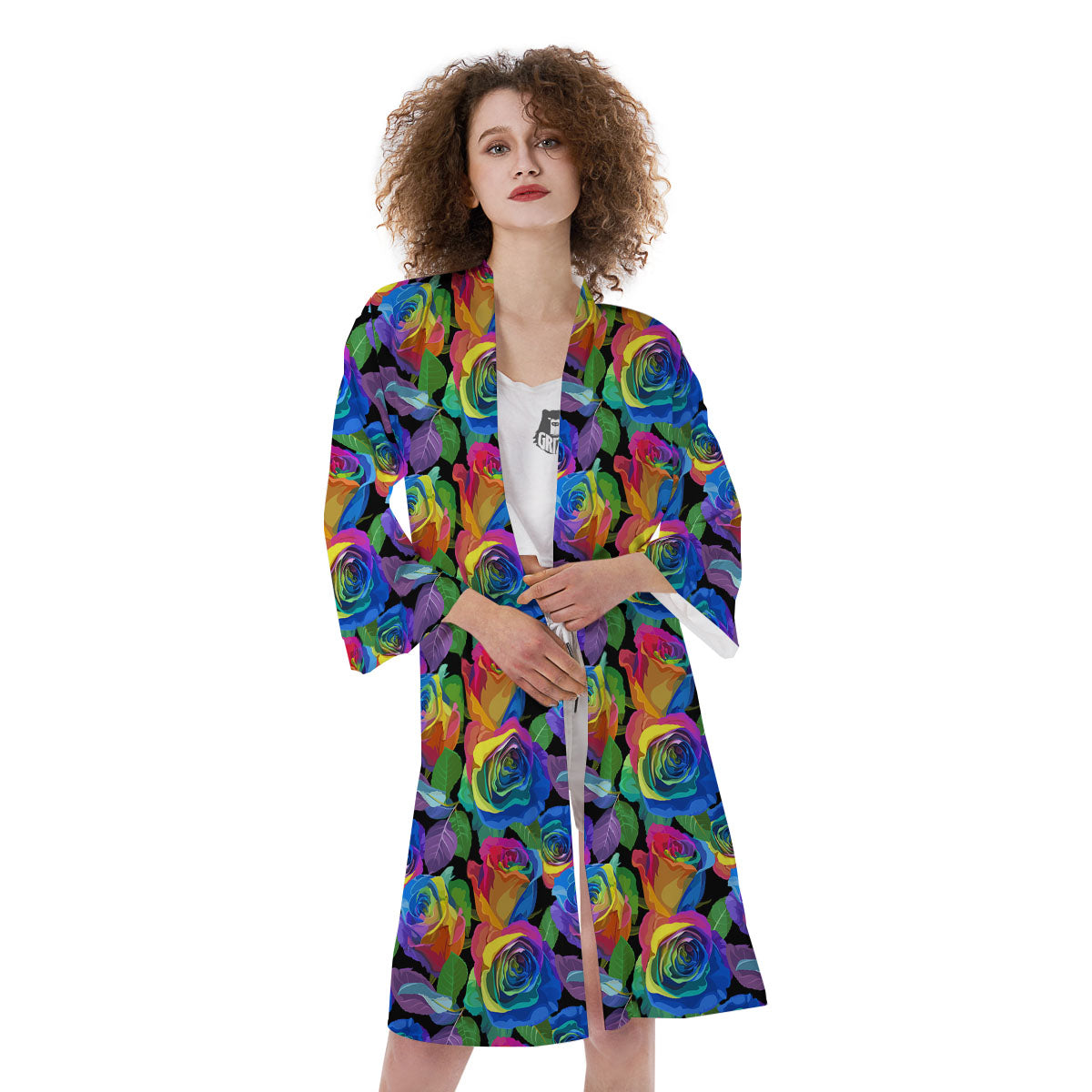 Rainbow Roses LGBT Pride Print Pattern Kimono-grizzshop